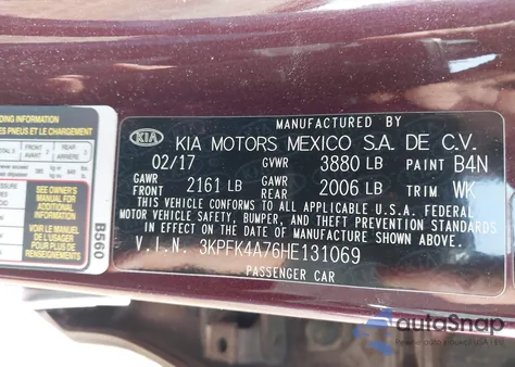 2017 Kia Forte Lx z USA, uszkodzony, nr VIN 3KPFK4A76HE131069